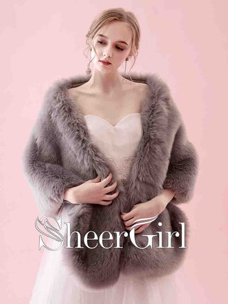 Faux Fur Grey Bridal Wraps Winter Wedding Wrap WJ0012-SheerGirl