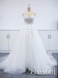 Floral Applique Beach Wedding Dresses Backless Boho Wedding Gown AWD1568-SheerGirl