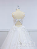 Floral Applique Beach Wedding Dresses Backless Boho Wedding Gown AWD1568-SheerGirl