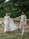 Floral Appliqued Sweetheart Neck Sheath Wedding Dress with Cape AWD1908-SheerGirl