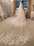 Floral Lace A Line Wedding Dress Backless Bridal Gown with Sweep Train AWD1838-SheerGirl