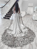 Floral Lace Edged Cathedral Veil Black Bridal Veil Wedding Veil ACC1181-SheerGirl