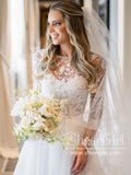 Floral Lace Illusion Long Sleeves Tulle Bridal Dress A Line Wedding Dress AWD1928-SheerGirl