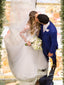 Floral Lace Illusion Long Sleeves Tulle Bridal Dress A Line Wedding Dress AWD1928