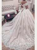 Floral Lace Princess A-line Wedding Dress with Sleeves Ball Gown Bridal Dress AWD1788-SheerGirl