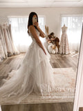 Floral Lace Princess Tiered A-Line Wedding Gown with Cascading Layers Chapel Train AWD1816B-SheerGirl