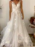 Floral Lace Princess Tiered A-Line Wedding Gown with Cascading Layers Chapel Train AWD1816B-SheerGirl