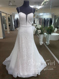 Floral Lace Sheath Wedding Gown with Detachable Bow Tie Train Wedding Dress AWD1725-SheerGirl