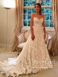 Floral Lace Strapless A Line Wedding Dress with Satin Bowtie Boho Wedding Gown AWD1934-SheerGirl