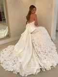 Floral Lace Strapless A Line Wedding Dress with Satin Bowtie Boho Wedding Gown AWD1934-SheerGirl