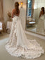 Floral Lace Strapless A Line Wedding Dress with Satin Bowtie Boho Wedding Gown AWD1934