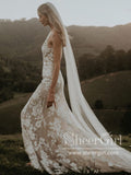 Floral Lace V Neck Sheath Boho Wedding Dress Mermaid Wedding Gown AWD1920-SheerGirl