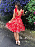 Floral Lace V Neck Short Prom Dress Cute Homecoming Dress ARD2746-SheerGirl