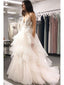 Květinové společenské svatební šaty s výstřihem do V Svatební šaty s vrstvenou sukní AWD1557 