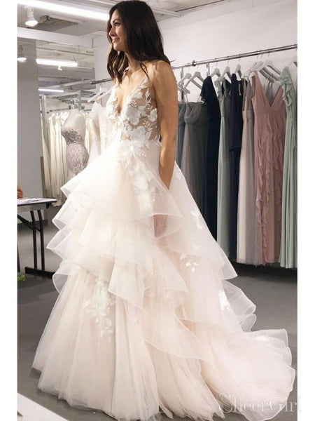 Floral V Neck Ball Gown Wedding Dresses Layered Skirt Wedding Dress AWD1557 Floral V Neck Ball Gown Wedding Dresses Layered Skirt Wedding Dress AWD1557