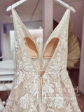 Floral Vintage Lace Bridal Gown V Neck Wedding Dress AWD1868-SheerGirl