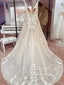 Floral Vintage Lace Bridal Gown V Neck Wedding Dress AWD1868