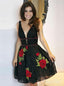 Flower Embroidered Junior Homecoming Dresses Short Black Lace Hoco Dresses ARD1118