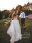 Flowy Boho Tulle Bridal Gown with Vine Lace Feather Details Sweep Train Wedding Dress AWD1771