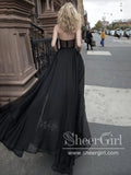 Flowy Chiffon A-line See-through Sexy Long Prom Dresses with White Appliques ARD2811-SheerGirl