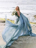 Flowy Chiffon Rustic Wedding Dresses Beach Wedding Gown with Court Train ARD2613-SheerGirl