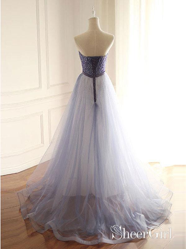 a line prom dresses 2018 Tulle A Line Prom Dresses 2018 Turquoise Boat Neck A Line Tulle Prom Dress With Beading