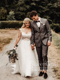 Full A-Line Wedding Gown with Illusion Neck and Back Lace Appliqued Wedding Dress AWD1669-SheerGirl