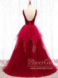 Full Crystals Bodices Tulle Layers Skirt Ball Gown V Neckline and Lace up Back Prom Dress ARD2594-SheerGirl