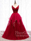 Full Crystals Bodices Tulle Layers Skirt Ball Gown V Neckline and Lace up Back Prom Dress ARD2594