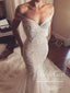 Vestido de novia con hombros descubiertos, sirena y encaje de jardín con cola capilla de tul AWD1778 