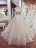 Gliter Tulle Illusion Neckline Gorgeous Ball Gown Wedding Dress with Court Train AWD1817-SheerGirl