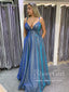 Glitter Fabric Pleated Bust Double Spaghetti Straps Acrossed Back A Line Long Prom Dress ARD2583