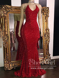 Glitter Sheath Mermaid Backless Halter Sparkly Long Party Prom Dresses ARD2726-SheerGirl