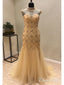 Gold Beaded 20's Gatsby Themed Party Dresses Open Back Vintage Mermaid Prom Dresses ARD1027