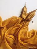 Gold Chiffon Simple Long Prom Dresses V Neck Cheap Prom Dress ARD2107-SheerGirl