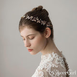 Gold Crystal Sprig Petals Headband with Gold Leaves ACC1097-SheerGirl