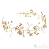 Gold Crystal Sprig Petals Headband with Gold Leaves ACC1097-SheerGirl