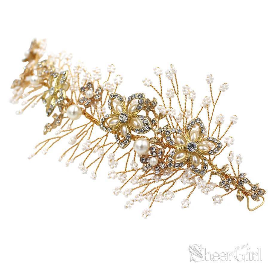 Gold Crystal and Pearl Headpiece Headband ACC1119-SheerGirl