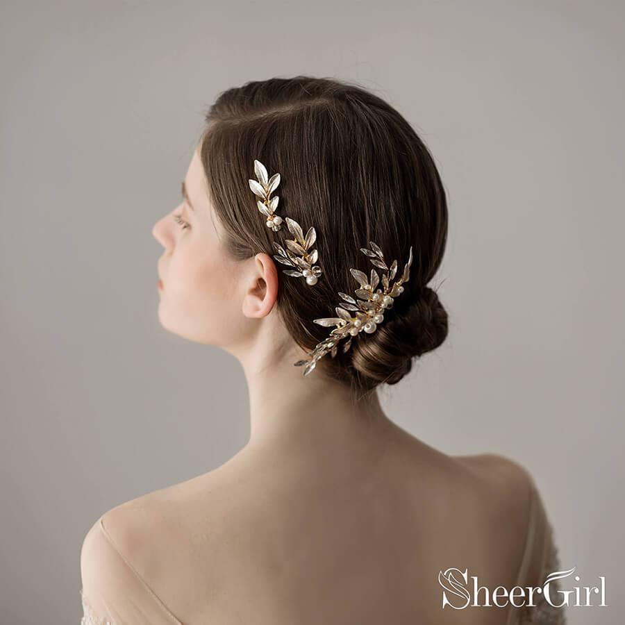 Gold Crystals Pearls Hairpins and Combs ACC1134-SheerGirl