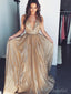 Gold Deep V-neck Prom Dresses Tulle Formal Dresses ARD2325
