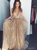 Gold Deep V-neck Prom Dresses Tulle Formal Dresses ARD2325-SheerGirl