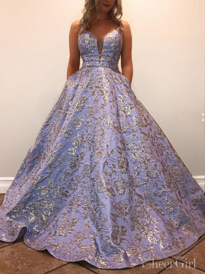 Gold Jacquard Prom Dresses with Pockets Junior Ball Gown Prom Dress ARD2244-SheerGirl