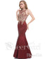 Gold Lace Applique Burgundy Satin Mermaid Prom Dresses APD3116
