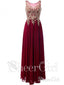 Gold Lace Appliqued Burgundy Chiffon Illusion Prom Dresses APD3117