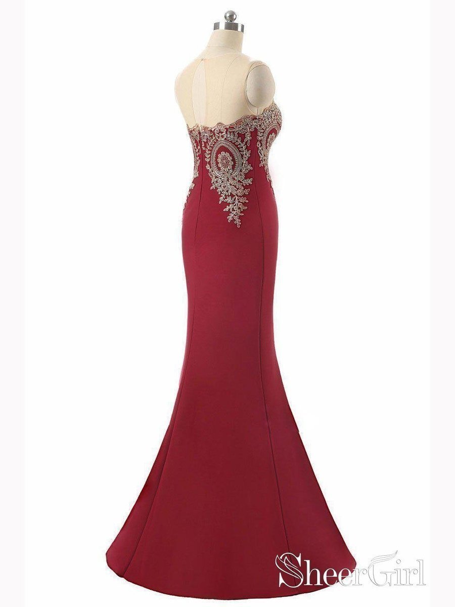 fitted lace wedding dress Gold-Lace-Appliqued-Burgundy-Satin-Mermaid-PromParty-Dresses -APD3171-2_1200x.jpg?v=1740842456
