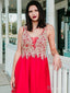 Gold Lace Appliqued Red Chiffon Homecoming Dresses Vintage Short Prom Dress ARD1741