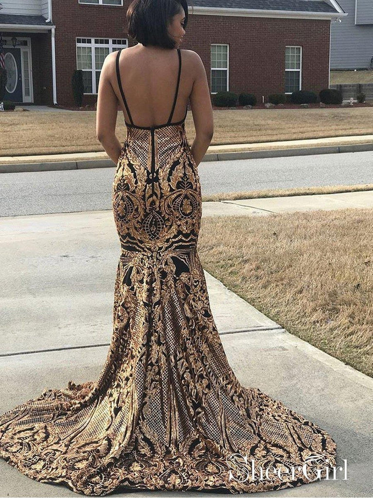 Gold Lace Mermaid Prom Dresses Long Backless Vintage Formal Evening Dress APD3367 Gold Lace Mermaid Prom Dresses Long Backless Vintage Formal Evening Dress APD3367