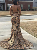 Gold Lace Mermaid Prom Dresses Long Backless Vintage Formal Evening Dress APD3367-SheerGirl