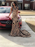 Gold Lace Mermaid Prom Dresses Long Backless Vintage Formal Evening Dress APD3367-SheerGirl