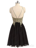 Gold Lace Purple Homecoming Dresses A Line Backless Black Short Prom Dresses APD2648-SheerGirl